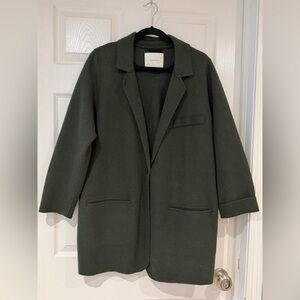 By Anthropologie Dark Olive Green Cotton Wool Blend Blazer Sweater Jacket Sz 1X